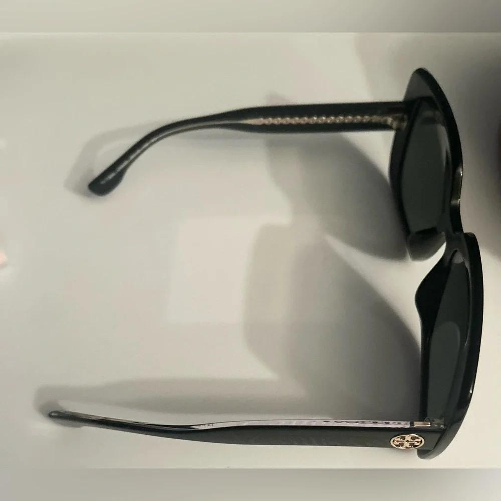 Tory Burch Black Square Sunglasses with Orange Case